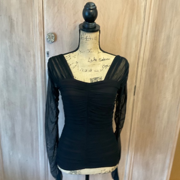A.L.C  Black Jackie Mesh Long Sleeve Top Blouse ruched sheer whimsigoth fairy M - Picture 14 of 16